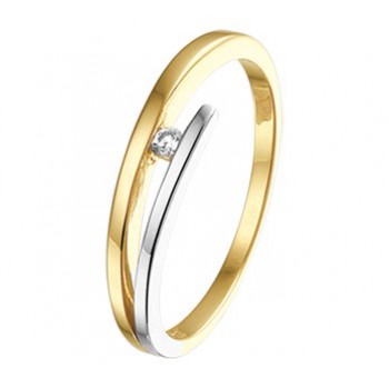 14 krt bicolor gouden ring met briljant 0.03crt maat 17 - 611291