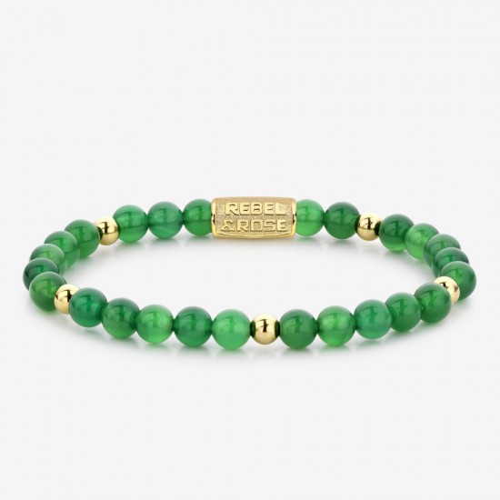 Rebel & Rose Jewelry Bracelet Green Harmony 6mm Yellow Gold Plated S - 614705