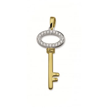 14krt gouden bicolor sleutel met zirkonia - 601831