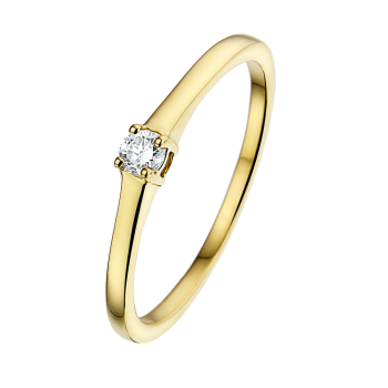 14krt gouden solitairring met diamant 1-0.10crt G/SI - 604715 14krt gouden solitairring met diamant 1-0.10crt G/SI - 604715