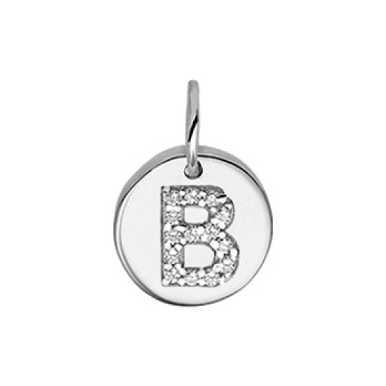 Zilveren letterbedel met zirkonia B - 616105