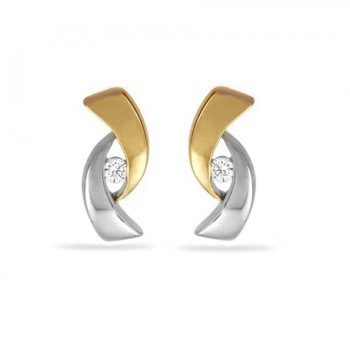 14 krt bicolor gouden oorstekers met diamant 2-0.04crt H SI - 610013