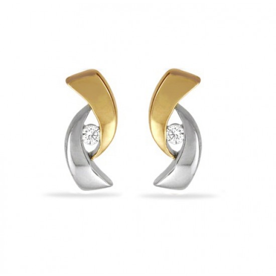14 krt bicolor gouden oorstekers met diamant 2-0.04crt H SI - 610013