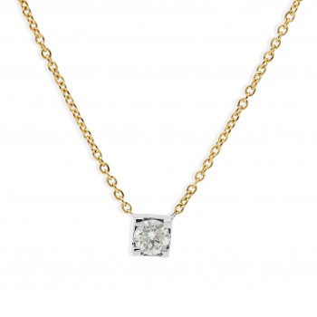 14krt bicolor gouden collier met diamant hanger ertussen 1-0.20crt H SI - 610014