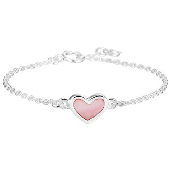 Zilveren armband met emaille roze hartje ertussen 13-15cm - 610063