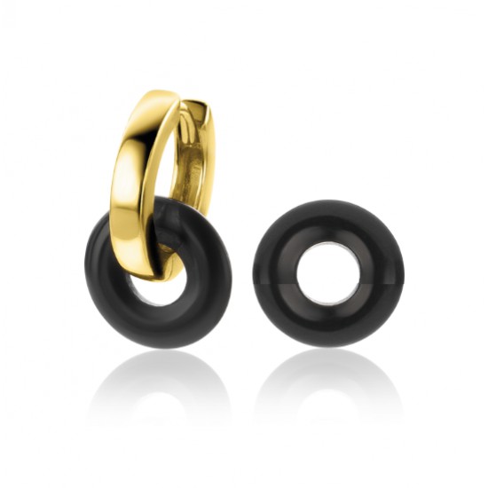 ZINZI zilveren oorbedels zwart onyx 12mm rond - 617036