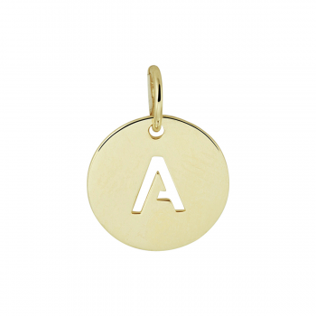 14krt gouden letter bedel rond letter uitgezaagd A - 617056