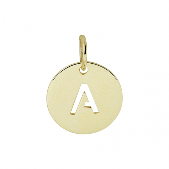 14krt gouden letter bedel rond letter uitgezaagd A - 617056