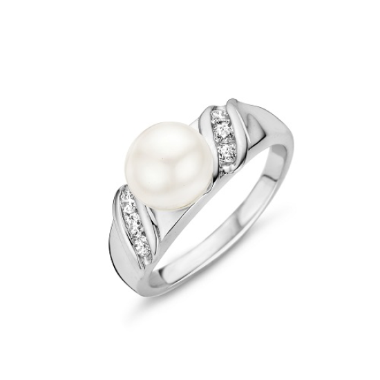 Rosa di Luca zilveren ring met zirkonia en parel maat 52 - 611499