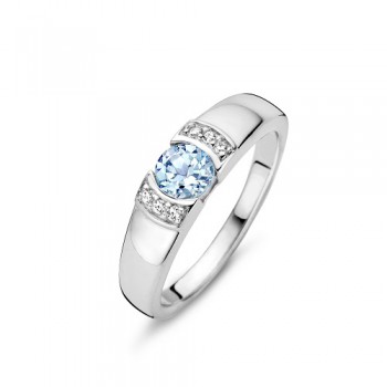 Rosa di Luca zilveren ring met zirkonia wit en blauw maat 58 - 611500