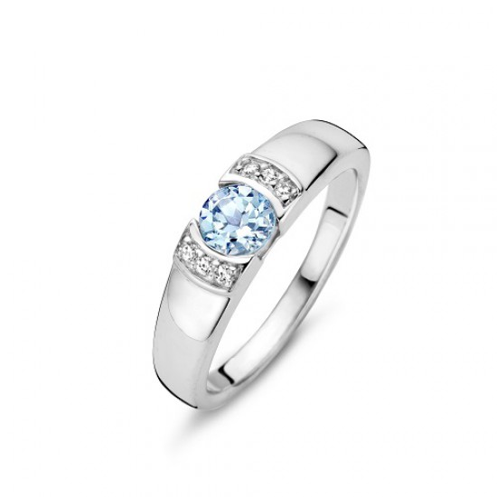 Rosa di Luca zilveren ring met zirkonia wit en blauw maat 58 - 611500