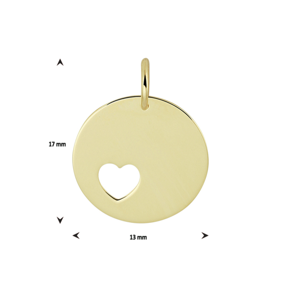 14krt gouden graveerhanger rond met hartje uitgezaagd 13mm - 614186