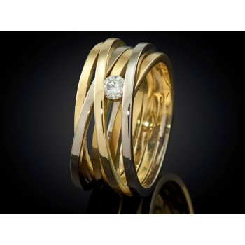 Marijke Mul Verwikkeling 14krt bicolor gouden ring met diamant 0.15crt TW/VVS - 614580