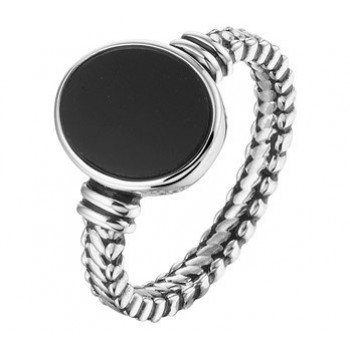 Zilveren ring geoxideerd met onyx maat 18.5 - 614244