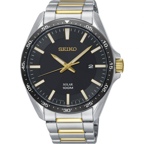 Seiko Solar Staal Bicolor Zwart 100mtr WD SNE485P1 - 614907