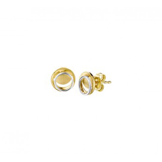 14krt bicolor gouden oorstekers rondjes inelkaar 8.5mm - 611947