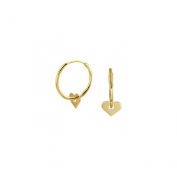 14krt gouden oorringen met hartjes hanger 17x1.3mm - 615108