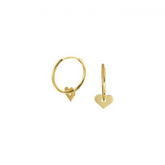 14krt gouden oorringen met hartjes hanger 17x1.3mm - 615108