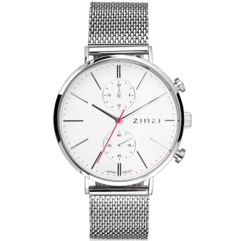 ZINZI Watch Traveller Silver witteplaat mesh band ZIW706M - 615244