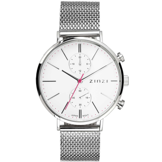 ZINZI Watch Traveller Silver witteplaat mesh band ZIW706M - 615244