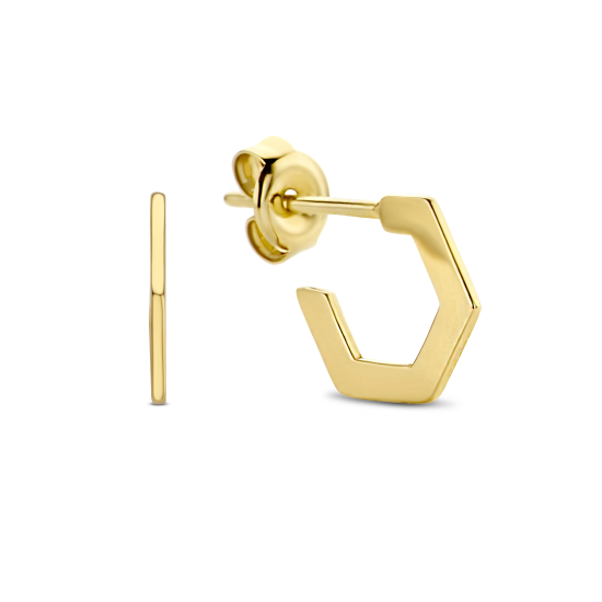 *Jackie 14krt gouden oorstekers plat hexagon - 615290