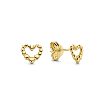 Jackie 14krt gouden oorknopjes bubbel hart - 615296