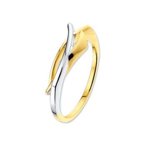 14krt bicolor gouden fantasie ring 7mm maat 18 - 615640