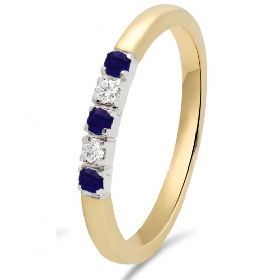 14krt bicolor gouden memoire ring met diamant 2-0.04crt H SI en saffier 3-0.08 - 615705