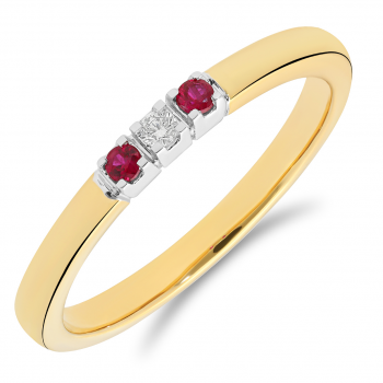 14krt bicolor gouden memoire ring met diamant 1-0.02crt H SI en robijn 2-0.06crt maat 17.5 - 615862