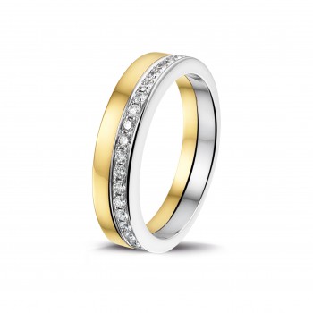 14 krt bicolor gouden ring met briljant 17-0.23crt H/SI - 612310
