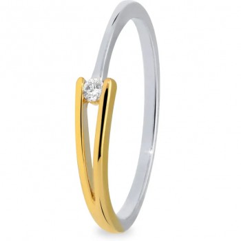 14 krt bicolor gouden ring met briljant 0.03crt H/SI - 612324