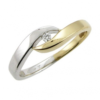 14 krt bicolor gouden ring met diamant 0.02crt H/SI - 612326