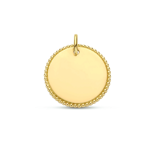 14krt gouden graveer hanger rond met parelrand 16mm - 616620