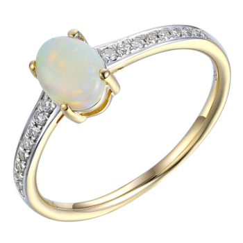 14krt gouden ring met diamant 18-0.08crt H SI en opaal 0.45crt - 616725