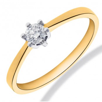 14krt bicolor gouden solitairring 6-poots chaton met diamant 0.10crt H SI - 616769