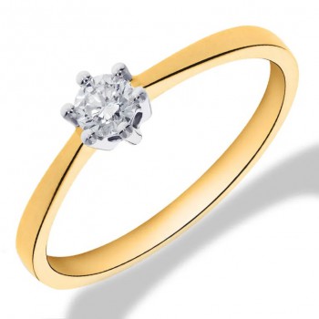 14krt bicolor gouden solitairring met diamant 1-0.20crt H SI - 616731