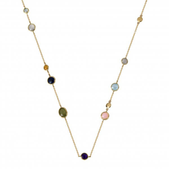 Monzario 14krt gouden multicolor collier 45cm met Amethist, Bl. Topaas, Korund en Maansteen - 616887
