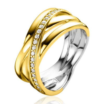 ZINZI zilveren ring cross-over 1 rij zirkonia verguld ZIR1790Y - 618511 ZINZI zilveren ring cross-over 1 rij zirkonia verguld ZIR1790Y - 618511