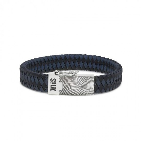 S!LK Armband Alpha Leaher Black/Blue 841.21 met personalisatie vingerafdruk - 617449