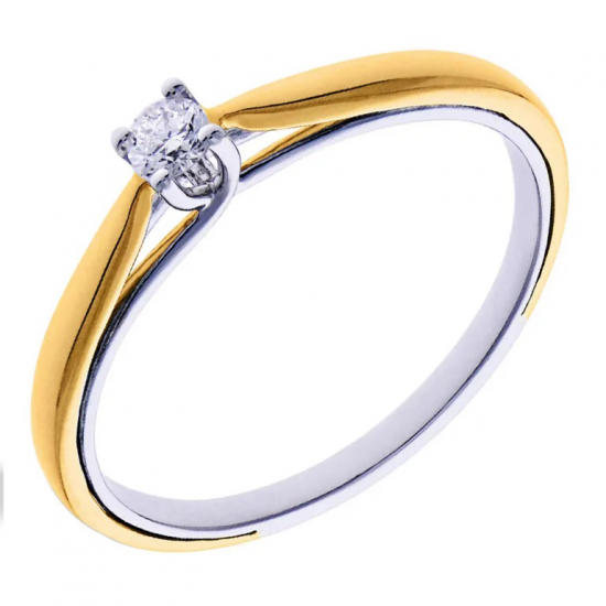 14krt bicolor gouden solitairring met diamant 1-0.05crt H SI - 617551