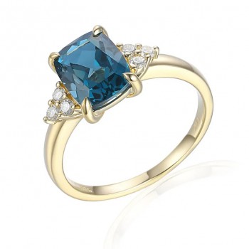 14krt gouden ring met diamant 6-0.16crt G SI en Blue Topaas 1-2.46crt - 617550