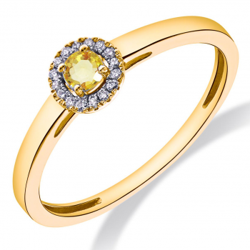 14krt gouden ring met diamant 16-0.05crt H SI en gele saffier 1-0.13crt - 617552