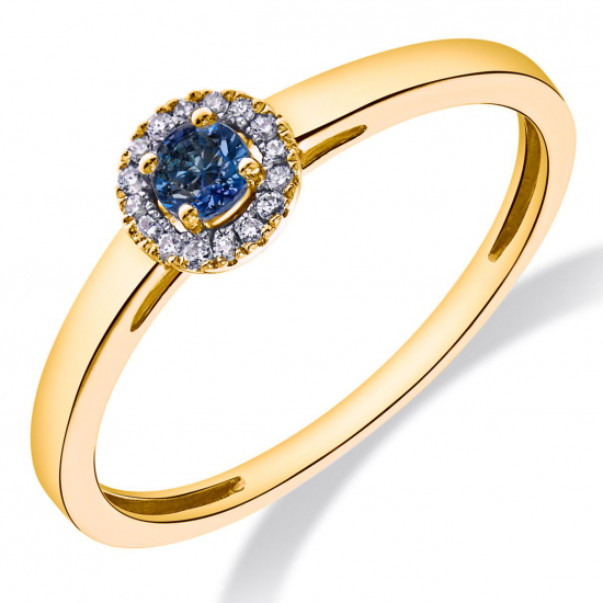 14krt gouden ring met diamant 16-0.05crt H SI en blauwe saffier 1-0.13crt - 617554