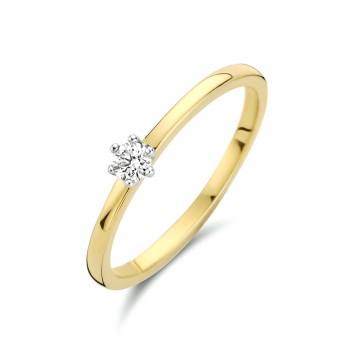 14krt bicolor gouden solitairring 6-poots chaton met diamant 0.10crt H SI maat 17.25 - 617585