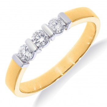 14krt bicolor gouden memoire ring <balkjes> met diamant 3-0.30crt H SI - 617724