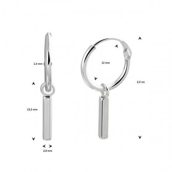 Zilveren oorringen met staafje - 617805