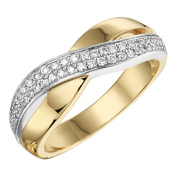 14krt bicolor gouden ring crossover met diamant 54-0.28crt H SI - 617820
