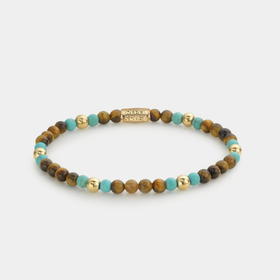 Rebel & Rose Jewelry Bracelet Mix Tiger Turquoise Verguld 4mm 40063-G - 618032