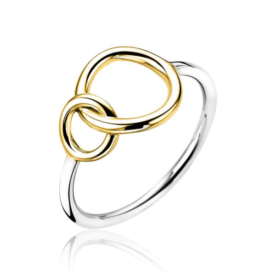 ZINZI zilveren ring verguld 2 ronde vormen inelkaar maat 52 ZIR1278G52 - 618041