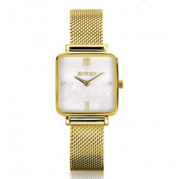 ZINZI Watch Mini vierkant parelmoer plaat meshband verguld ZIW1734 - 618101